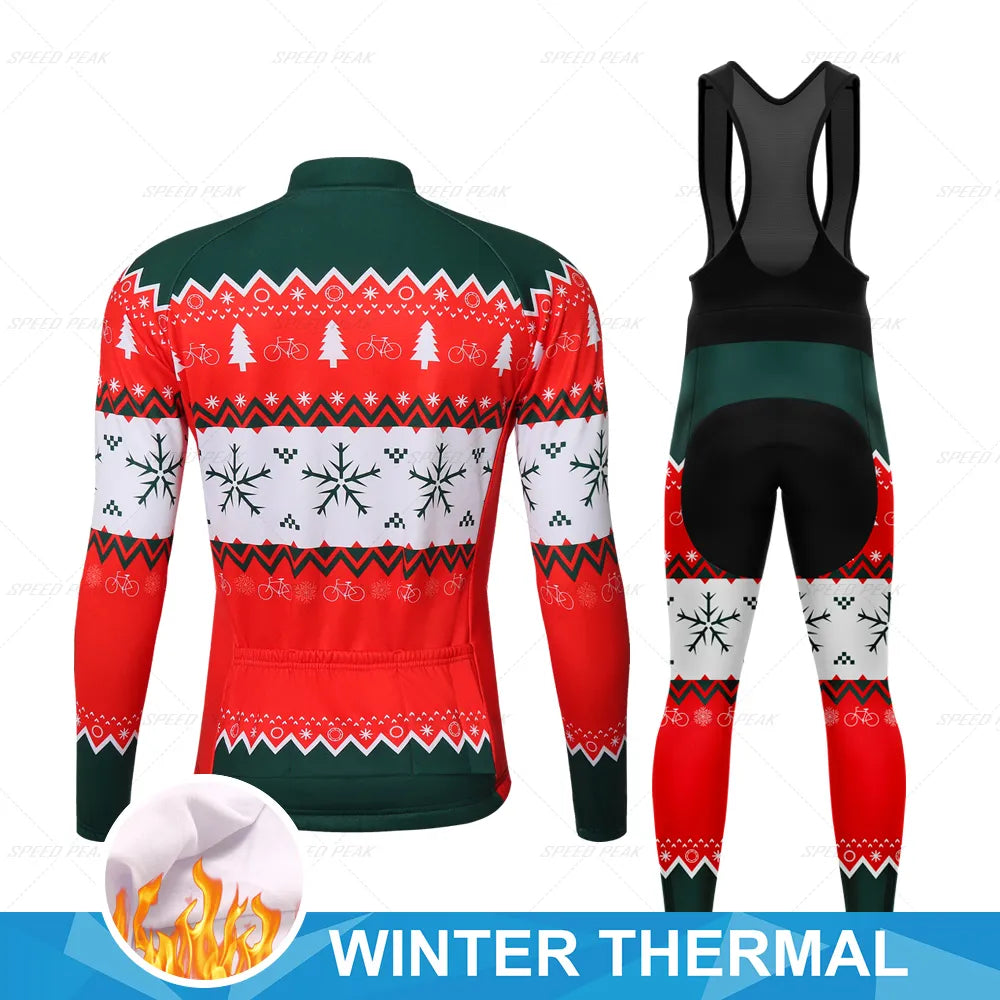 SPEED PEAK Cycling Jersey Winter Men Christmas Red Anti-static Long Sleeve Triathlon Set Bicycle Clothes Mtb Sportswear Clothin