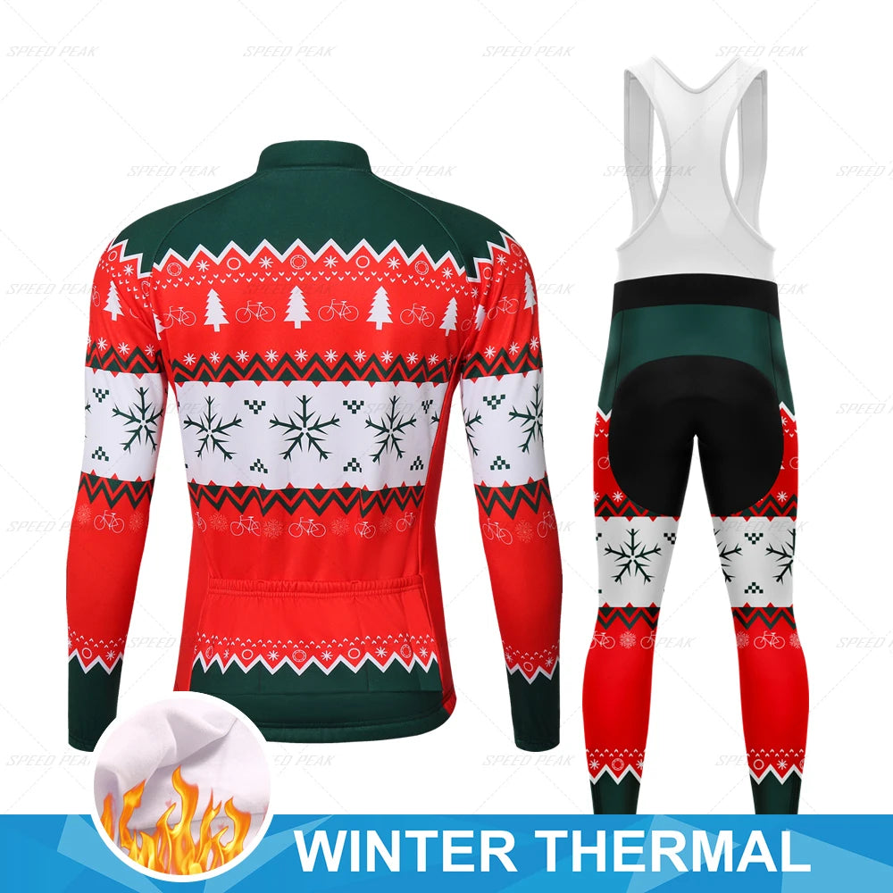 SPEED PEAK Cycling Jersey Winter Men Christmas Red Anti-static Long Sleeve Triathlon Set Bicycle Clothes Mtb Sportswear Clothin